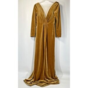 Jenny Yoo Collection Formal Long Sleeve Velvet A Line Maxi Dress Womens 4 Gold